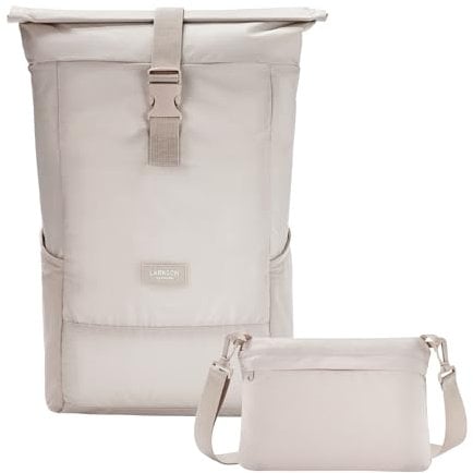 LARKSON Faltbarer Rucksack Leicht Beige - Arne - Packable Backpack für Wandern, Reisen, Strand - Rolltop Tagesrucksack Ultraleicht - 15 Liter - Faltbar in Kleine Crossbody Bag