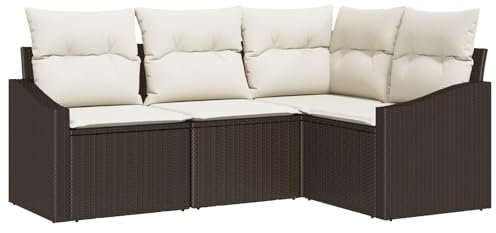 vidaXL 4-teiliges Garten-Dining-Set mit Kissen aus braunem Poly-Rattan für draußen. Perfekt für den Innen- und Außenbereich. Ideal für Terrassen und Balkone. Modular und vielseitig einsetzbar.