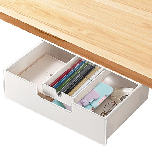 Plstod Schublade Unterbau, Schreibtischschublade Unter Schreibtisch, Unterbauschublade Selbstklebende, mit 2 Montagearten (Schrauben&Selbstklebende) für Büro, Zuhause, Schule (Weiße)