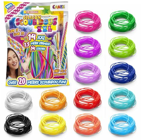 CRAZE SCOUBIDOU Bänder Set XXL – 14 Silikon Scooby Doo Bänder in 14 Farben – Skubidubänder Bastelset für Kinder, kreativ & bunt, ideal für Kindergeburtstag & Geschenke