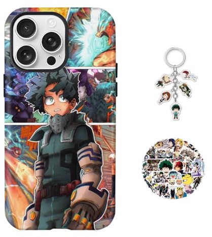 XINGYAOWYA Hülle für iPhone 15 Pro My Hero Anime Spiel [Mit Schlüsselbund und Aufklebern] Cartoons Stoßfest Hartschalenhülle Silikon Case Academia Handyhülle für iPhone 15 Pro - Hülle 2