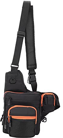 lvifloae Polyester-Multifunktions-Umhängetasche für Angelgeräte mit verstellbaren Schultergurten (Black)