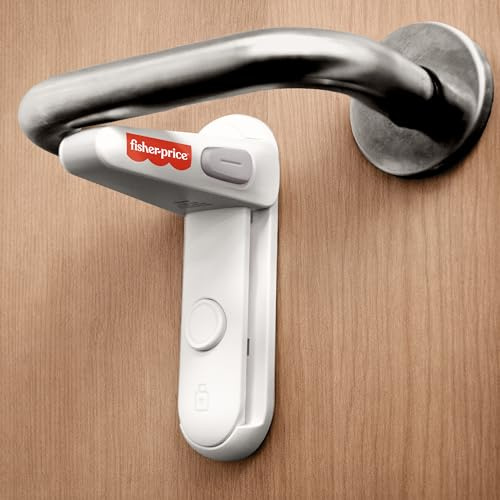 Fisher-Price White Baby Safety Door Lever Lock – Childproof Handle Lock with Secure Sliding Mechanism – Easy Fit Door Lock for Babies and Toddlers