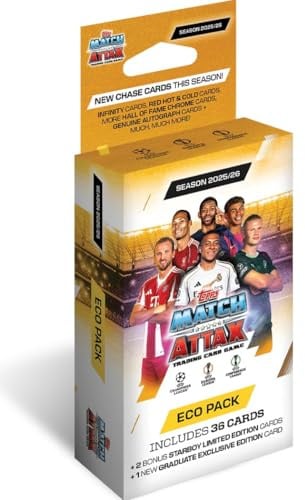 Match Attax Topps Fußballkarten CL Champions League 2025/26 Trading Cards | 1x ECO Pack Blister | 39 Sammelkarten | Fußball Trading Cards | Limitierte Karten | Neu & OVP