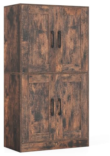 COSTWAY Küchenschrank, Vorratsschrank Küche, Aufbewahrungsschrank mit 4 Türen & verstellbaren Regalen, Buffetschrank Holz, Mehrzweckschrank für Wohnzimmer, Esszimmer, 60 x 30 x 110 cm (Braun)