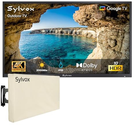 SYLVOX 43 Zoll Outdoor Smart TV mit Outdoor Abdeckung, | 4K UHD 2000 Nits HDR10 | Google TV | IP55 Wasserdicht, Weatherproof Television, Outdoor Fernseher für Garten, Terrasse & Gewerbe