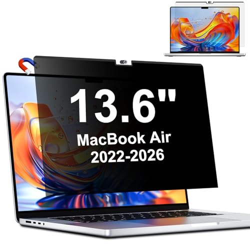 Magnetischer Blickschutzfilter für MacBook Air 13,6 & 13 Zoll 2022-2026 | M2,M3,M4,M5, Abnehmbarer Anti Glare Blaulicht 13.6 Mac Sichtschutzfolie, Laptop Privacy Screen Blickschutzfolie