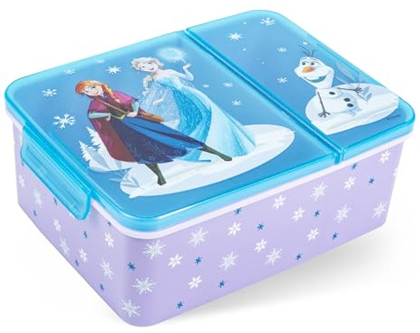 Frozen Die Eiskönigin Brotdose Kinder mit 2 Fächern – Bento Lunchbox mit Clipverschluss – Snackbox und Vesperdose für Kindergarten, Schule & unterwegs – Elsa Anna Olaf Motiv, robust und leicht