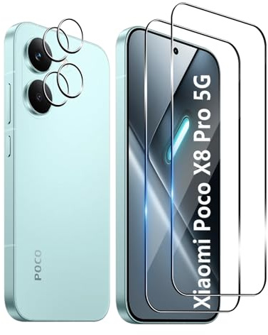 Protector de Pantalla para Xiaomi POCO X8 Pro + Cámara Cristal Templado | Wookfiss 2 Piezas Vidrio Templado + 2 Piezas Protector de Lente de Cámara, 9H Dureza Ultra Resistente Sin Burbujas
