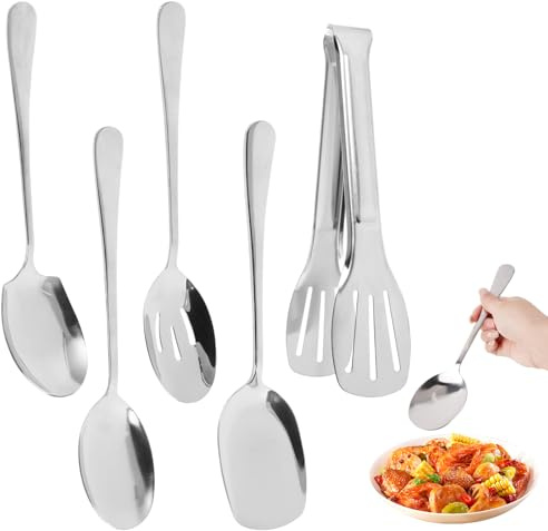 5 stycken stora serveringsskedar, serveringsskedar i rostfritt stål | poleringsbehandling, salladssked, servering spoon, salladsbestick rostfritt stål för bankett,buffé,restaurang,hotell,fester