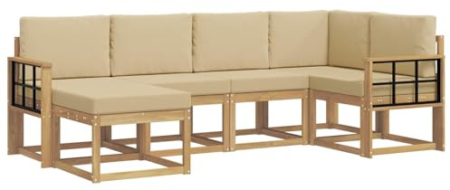 vidaXL Outdoor-Sofagarnitur mit Kissen 6 pcs Weiß und Beige Polyester, Garten-Sofa, modernes Outdoor-Komfort-Set, langlebige Sitzgarnitur für Entspannung und Terrasse