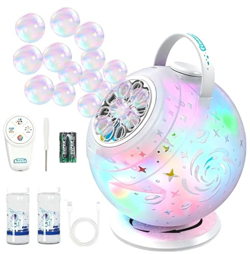 Machine à bulles rechargeable automatique avec télécommande, rotation à 90°/360°, LED 7 couleurs, autonomie de 45 minutes pour extérieur/mariage/fête
