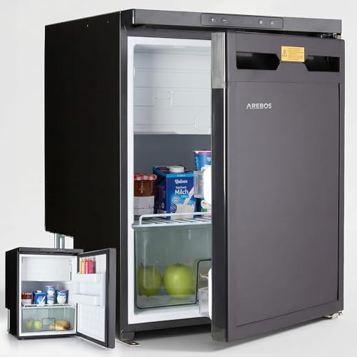 AREBOS Frigorifero a Compressore per Camper 65L con Scomparto Congelatore | Controllo APP | 12V/24V | Fino a -20°C | Porta Reversibile | Frigorifero per Camper, Van, Auto e Camion