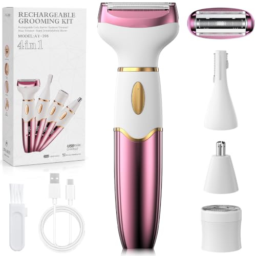 OHFAMO Rasoio Elettrico Donna 4 in 1, Rasoio Intimo e Bikini IPX7 Impermeabile, Uso Wet & Dry, Ricaricabile USB, Depilatore Corpo Donna per Viso Sopracciglia, Naso, Gambe, Ascelle e Zona Intima | Da donna