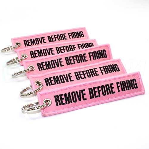 Remove before Feuern Schlüsselanhänger – Pink/Schwarz – 5 X von rotary13b1