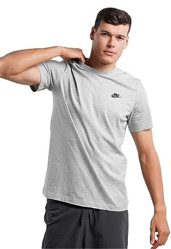 Nike Men's Shirt M NSW Club Tee, DK Grey Heather/Black, AR4997-064, M