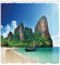 ABAKUHAUS Tropisch Duschvorhang, Thailand Fels Cliff Beach, Stoffliches Gewebe Badezimmerdekorationsset mit Haken, 175 x 200 cm, Türkis Grün