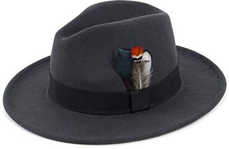 FADACHY Klassische Fedora-Hüte für Damen und Herren, breite Krempe, Filzhut, Panama-Kleid, Fedora-Hut, A-dark grey, L-XL