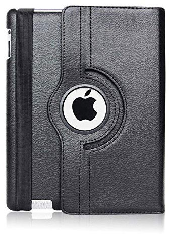 QINYUP Funda con tapa para iPad 2 3 4 Smart Tablet Cover A1458 A1459 A1460 A1416 A1430 A1403 A1395 A1396 A1397360 Rotación Coque Negro
