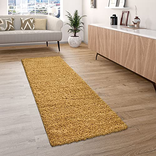 Paco Home Hochflor Teppich Wohnzimmer Shaggy Langflor Modern Einfarbig Ohne Muster, Grösse:70x250 cm, Farbe:Gelb
