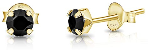 DTPsilver - Winzige Ohrringe 925 Sterling Silber Gelb Vergoldet mit Kristallen von Swarovski® Elements Runde Sehr kleine Ohrstecker - Durchmesser 4 mm - Farbe : Schwarz