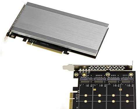 KALEA-INFORMATIQUE PCIe x16 M2-Controller-Karte für 4 M.2 NVMe M Key SSDs mit Chipsatz 2824, kompatibel mit Non-Bifurcation- und Bifurcation-Modi.