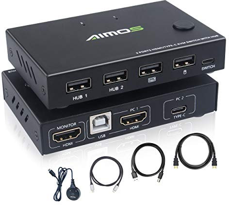 KCEVE KVM HDMI Switch, 2 Ports KVM Type-C Switcher Box 2 In 1 Out For 2 Computers Share Keyboard And Mouse Support 4K@30Hz, Can Connect To Laptop With Type C Port