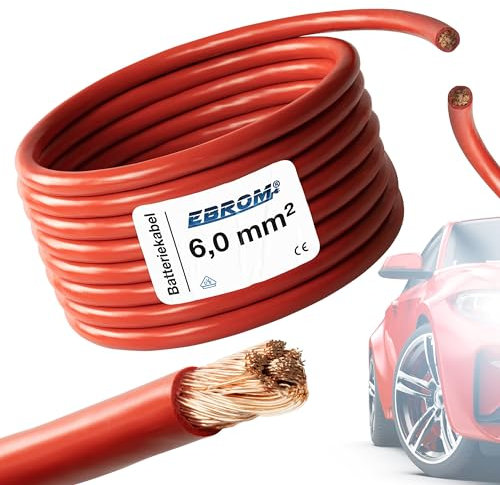 EBROM FLY Fahrzeugleitung - KFZ Leitung – Batteriekabel ROT – Querschnitt 6 mm² - Meterware – flexibel 90 ± 5 Shore - 99,99% Kupfer, Mantel Spezial PVC FLY FLRy - Fahrzeugkabel in 6mm2