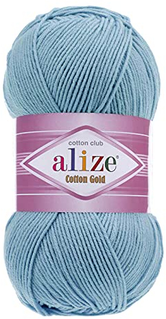 100g Strickgarn Alize Cotton Gold Uni Klassikgarn Häkelgarn Strick-Wolle Farbwahl, Farbe:40 eisblau