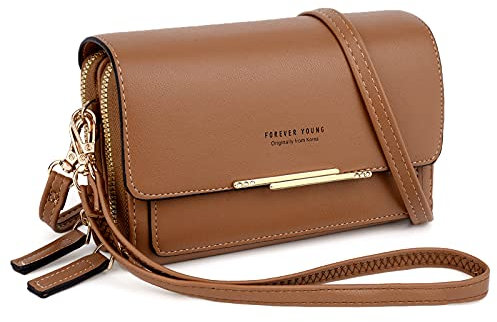 UTO Borsa Portafoglio Donna 2 cinghie e 2 cerniere multitasche e multiuso borsa a tracolla e Pochette e Clutch e borsa per cellulare e Portamonete in pelle sintetica
