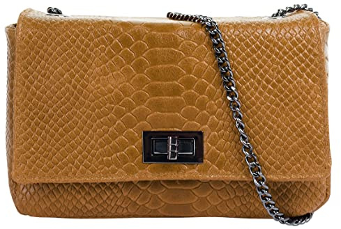 Cluty Umhängetasche Echt Leder Damen Made in Italy | Kroko-Look Crossbody | Party Clutch mit Drehverschluss