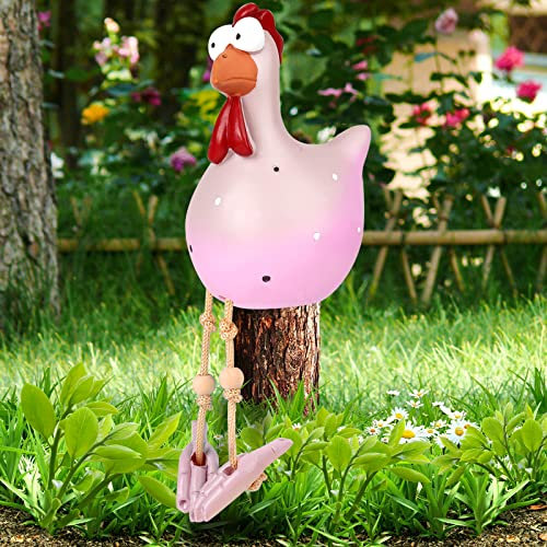 Nitoope Lustige Huhn Deko Garten, Harz-Hahn-Statuen im Freien dekorativ, Hühner Deko Christmas, Outdoor Garten Gartendeko Hinterhof Rasen Pfähle (Rosa)