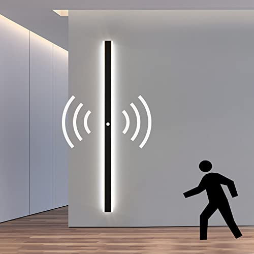 VOMI Außenbeleuchtung LED Wandlampe Aussen mit Bewegungsmelder KaltWeiß 6000K Lang Wandleuchte Innen Schmal Schwarz IP65 Wetterfest Lichtleiste Wandlicht Badezimmer Schlafzimmer Wohnzimmer,100cm