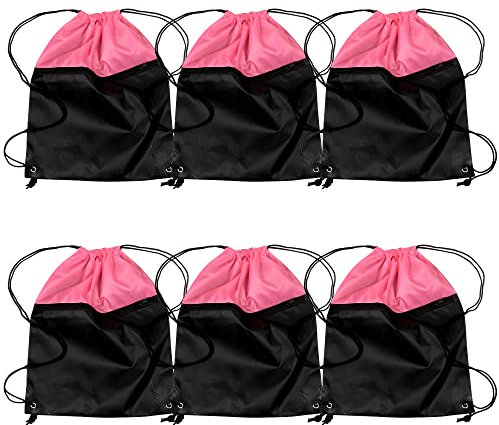 ICObuty Sport-Turnbeutel, Cheerleader-Rucksack mit Kordelzug, 6 Stück, für Herren und Damen, 210D Polyester für Wärmepressen, Schwarz/Pink, middle, Classic