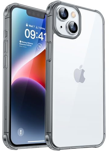 CANSHN Clear für iPhone 13 Hülle/iPhone 14 Hülle [Militärischer Schutz] [Nicht Vergilbend] Durchsichtig Stoßfeste Schutzhülle Hard PC Back Weich Silikon Bumper Case Handyhülle iPhone 13/14 - Schwarz