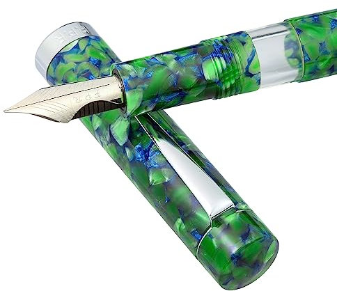 Jaipur V2 Piston Filled Refillable Fountain Pen - Jade Ultra Flex Fountain Pen w/Stainless Steel Nib - Luxury Fountain Pen w/Acrylic Body & Ebonite Feed - Fountain Pens for Journaling & Calligraphy