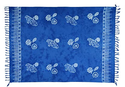 SAIVONA Pareo Sarong Strandtuch Damen - Wickelrock Strand - Handtuch Blickdicht als Wickeltuch oder Handtuchkleid und Wickelkleid Damen - Handarbeit aus Fair Trade Herstellung Batik Strand Blau