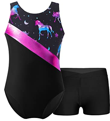 iEFiEL Mädchen Glitzer Turnanzug Ärmellose Leotards Rückenfrei Ballettanzug mit Strass Ballettkleidung Gymnastikbody Tanzkostüm Schwarz 134-140