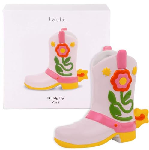 ban.do Kleine Vase in Form eines Cowboystiefels, niedliche Vase in Form eines Cowgirl-Stiefels, bunte Keramikregaldekoration für Zuhause oder Büro, einzigartige / ausgefallene / flippige Blume, die