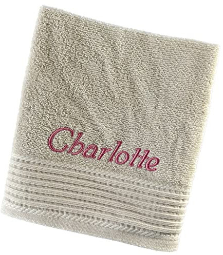 Schnoschi Handtuch mit Namen oder Wunschtext Bestickt, personalisiertes Duschtuch, individuelles Badetuch, Saunatuch oder Gästehandtuch mit Initialen, 100% Baumwolle, 100 x 180 cm Creme