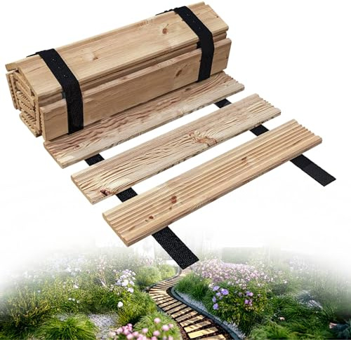 Floranica Trädgårdsväg rullväg 30 x 600 cm Onbehandeld längd i löpmeter kan kortas lärkträ Utrullbar träväg för trädgårdsdekoration