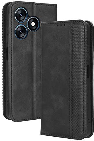 BellaCase Tecno Spark 10 4G Coque [Étui Portefeuille] [Fonction Support] [Slots pour Cartes] [Couverture à Rabat Magnétique] Compatible avec Le Smartphone Tecno Spark 10 4G(Noir)