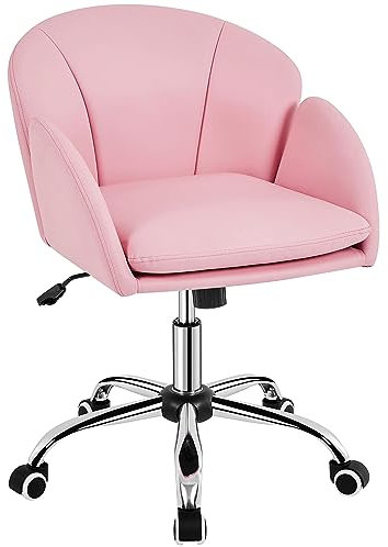 Yaheetech Homeoffice Stuhl Schminkstuhl Schreibtischstuhl höhenverstellbar Drehstuhl mit Armlehnen und Rückenlehne bis 136 kg Belastbar Bürostuhl für Schlafzimmer Büro Wohnzimmer, Hellrosa, Kunstleder