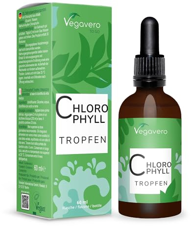Chlorophyll Tropfen | 60 ml ohne Alkohol | Hochdosiert: 300 mg Chlorophyllin aus Alfalfa | Laborgeprüft, Keine Konservierungsstoffe & Aromen | Vegavero®