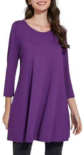 Enmain Tunica Donna Viola Manica Lunga Maglia Lunga Maglietta a Maniche Lunghe 3/4 Taglie Forti Scollo Tondo Tinta Unita Blusa Camicia Elegante 3XL