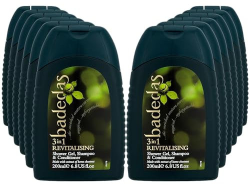 Badedas 3-in-1 Revitalizing Shower Gel Shampoo and Conditioner having a rich formulation with extract of horse chestnut and the distinctive Badedas Fragrance, 200 ml Pack of 12