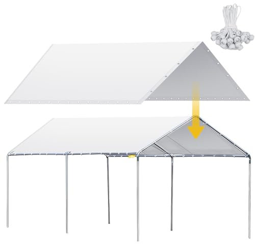 Wesnoy 3,6 x 6,1 m Heavy Duty Carport Baldachin wasserdichte Überdachung Abdeckung Garage Auto Shelter Tarp Zelt für Auto Baldachin Ersatzabdeckung mit 50 Kugelspannern, nur obere Abdeckung, Rahmen