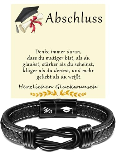 YELUWA Abschluss Geschenke für ihn, Klasse von 2025 Leder Graduierung Armband für ihn Männer Freund Sohn Enkel Neffe Bruder Klassenkamerad Master Grad Hochschule Phd Absolvent Gratulieren Abiturienten