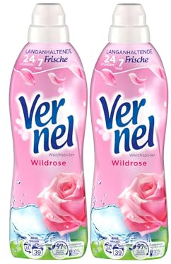 VERNEL Wildrose Weichspüler 2x 39 WL (78 Waschladungen), Wäscheduft für 24 Stunden & 7 Tage langanhaltende Frische mit einzigartiger Duft-Technologie, recycelbare Flasche