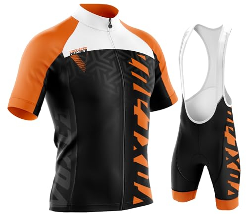 Rennrad Trikot Herren Set,Atmungsaktiv Und Schnelltrocknend Herren-Radtrikot Radhosen Für Männer Mit 9D-Gel-Pad (Orange,L)